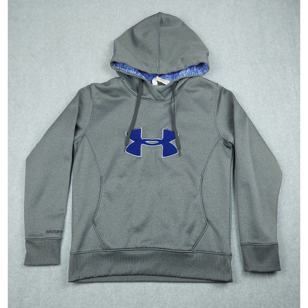 Womens Under Armour Storm Cold Gear Gray Semi-Fitted Hoodie Sweatshirt Sz M Logo